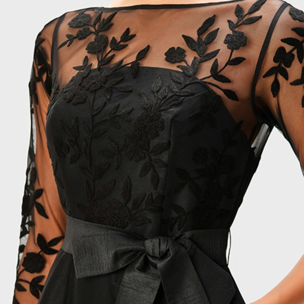 ✨ eShakti Floral Embroidery Illusion Tulle and Dupioni Dress (Style CL0087744) ✨
